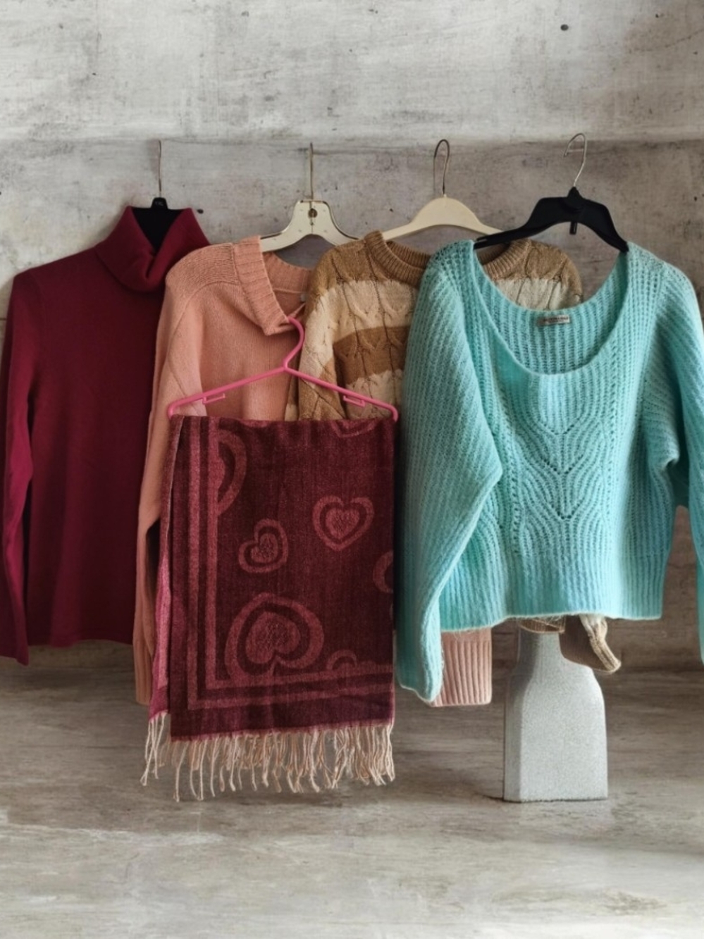 Scoop-Neck Knit Sweater in Mint Blue